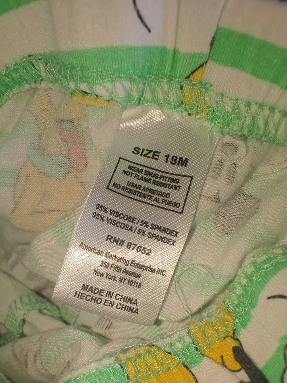 Disney Green & White Striped Pajama Set Bamboo Character Print 18M